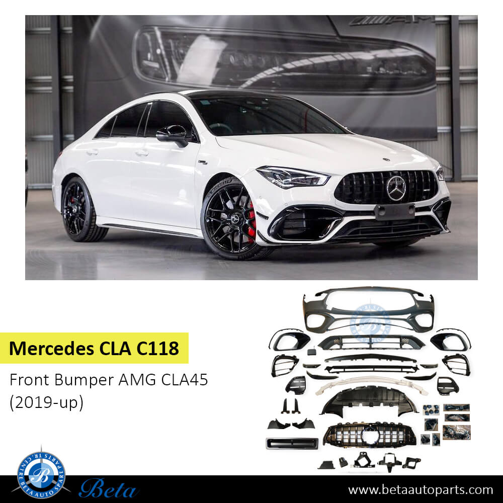 Mercedes CLA-Class C118 (2019-Up), Front Bumper AMG CLA45 with Park Assist with Radiator Grille, Taiwan, 1188857901 Mercedes CLA-Class C118 (2019-Up), Front Bumper AMG CLA45 with Park Assist with Radiator Grille, Taiwan, 1188857901